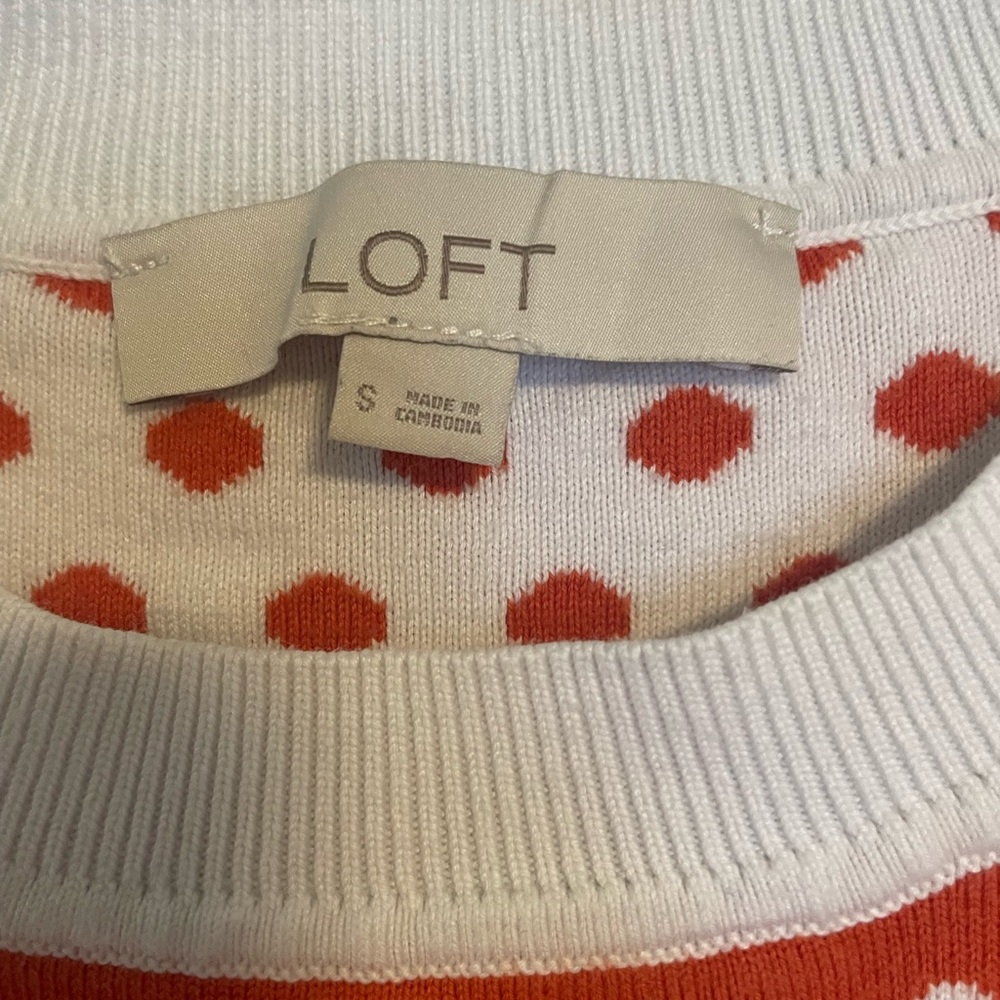 LOFT Orange and White Polka Dot Women’s Short Sleeve Sweater size Small - Picture 5 of 5